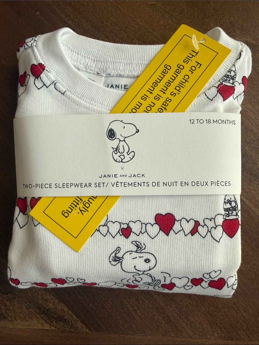Janie and Jack White & Red Snoopy Heart Two-Piece Pajama Set